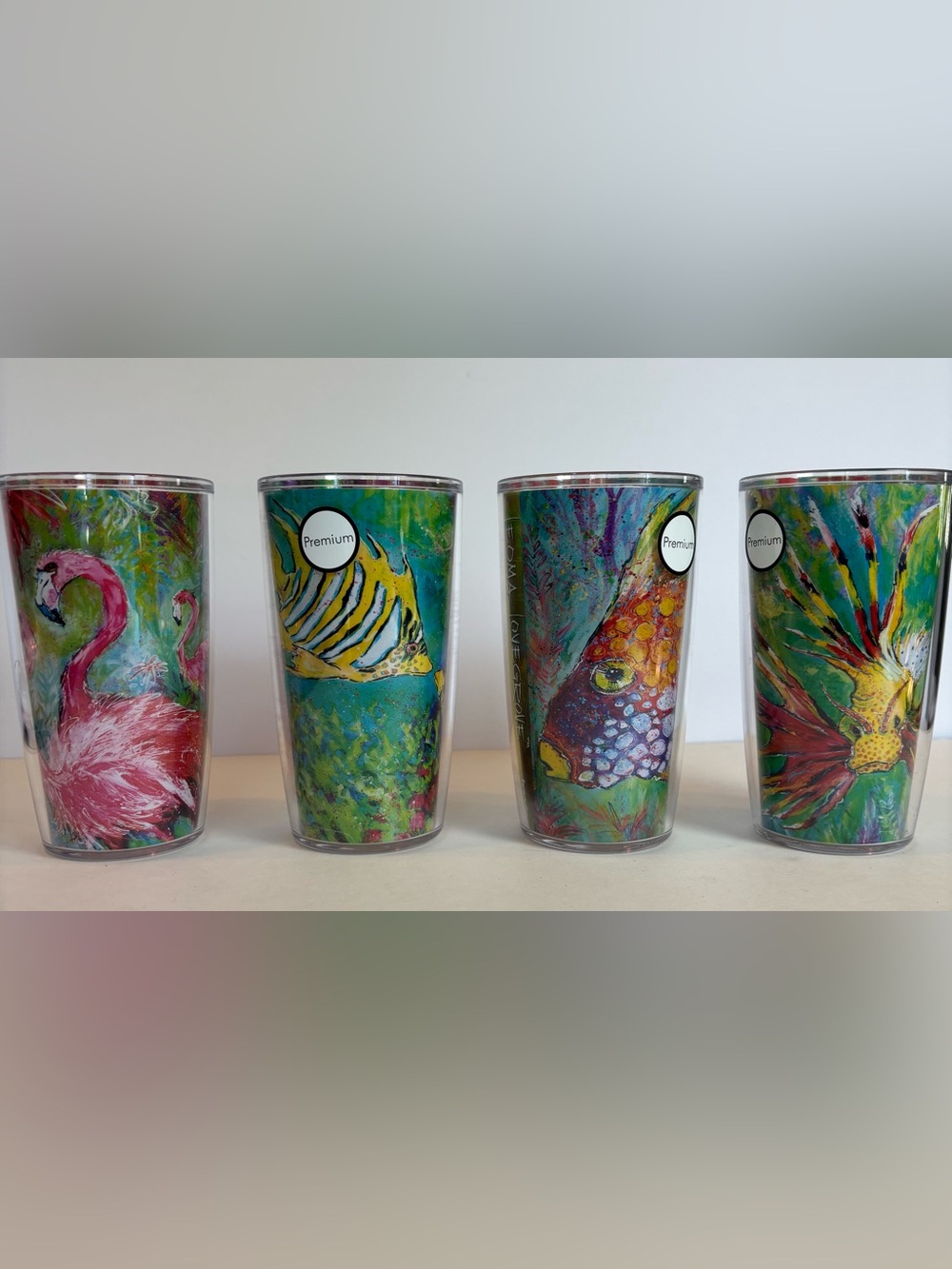Tervis Leoma Lovegrove Tropical Art Tumbler Set of 4 w/ Travel Lids 16 oz New